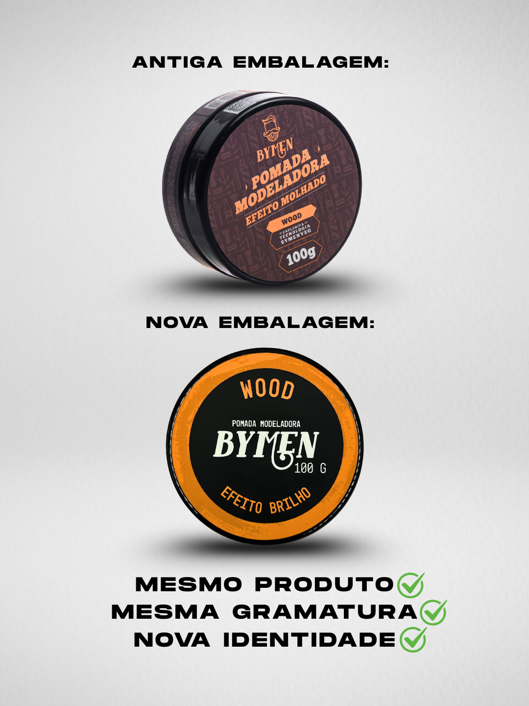 Pomada Modeladora Efeito Brilho (Efeito Molhado) - Fixação e Brilho | Linha Wood 100g