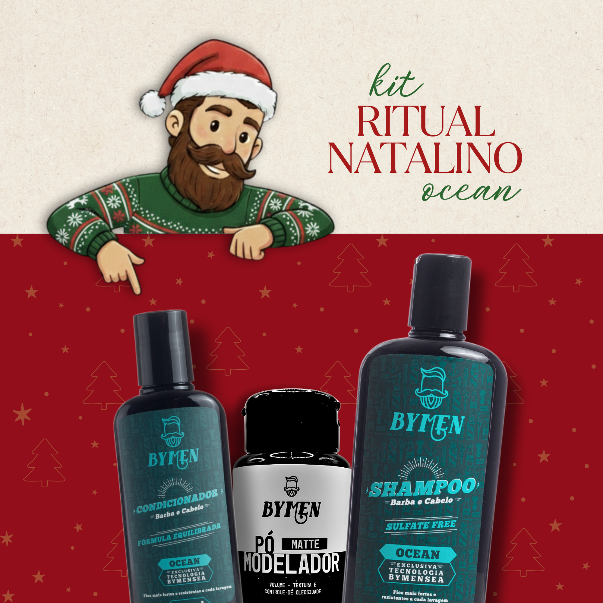 Kit Ritual Natalino para Cabelo com Shampoo 2x1, Condicionador 2x1 e Pó Modelador Efeito Matte - Linha Ocean